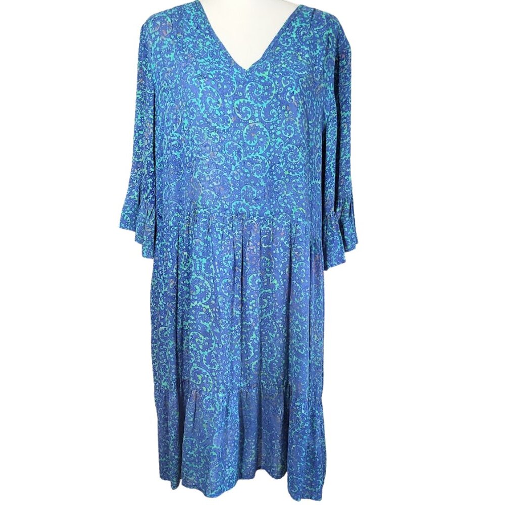GO FISH Clothing & Jewelry Co Blue & Green Paisley Tunic Dress - Women's L